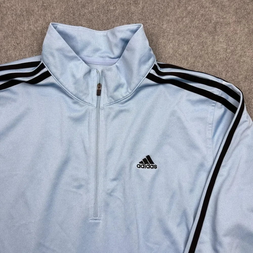 adidas climalite track jacket blue 3 stripe 1/4 zip‎ large